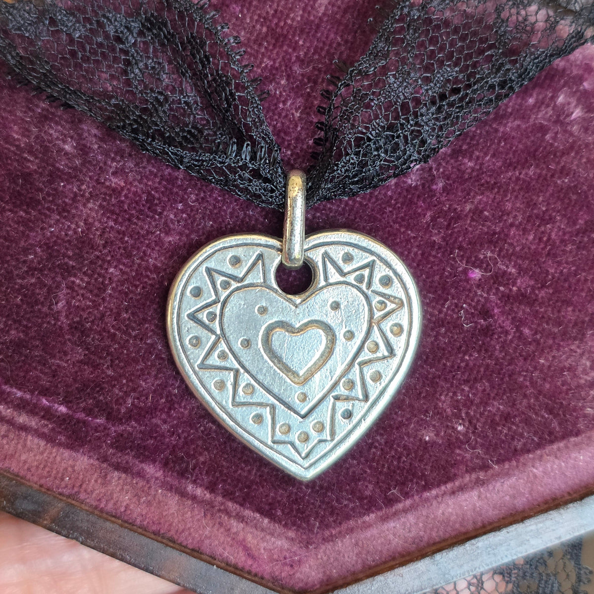 Solid Sterling Silver ZigZag Sunburst Double Sided Heart Pendant (NO CHAIN)