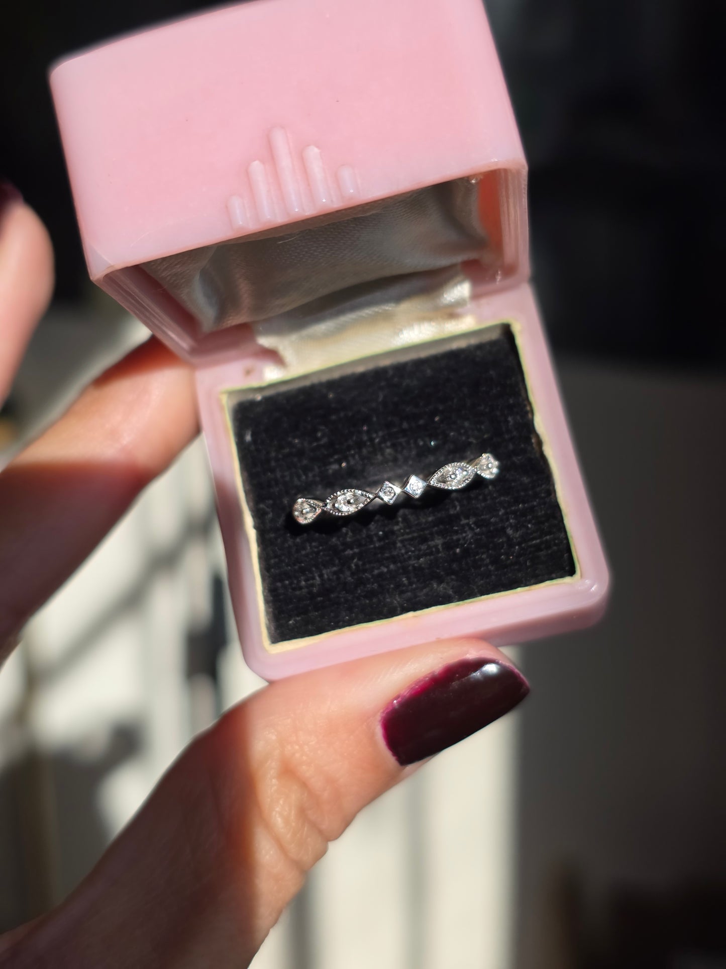 Elegant 14k White Gold Dainty Diamond Stacker Band Size 7.25