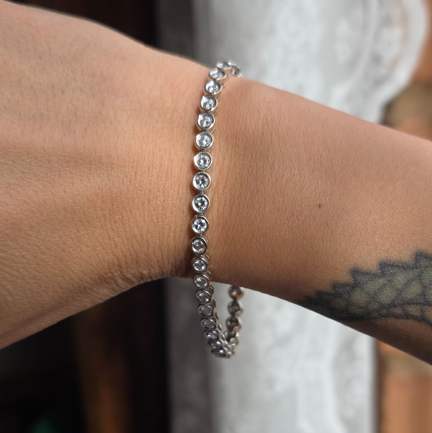 Gorgeous 4.50TCW Diamond Bezel Set 14k White Gold Solid Hefty Tennis Bracelet 7"