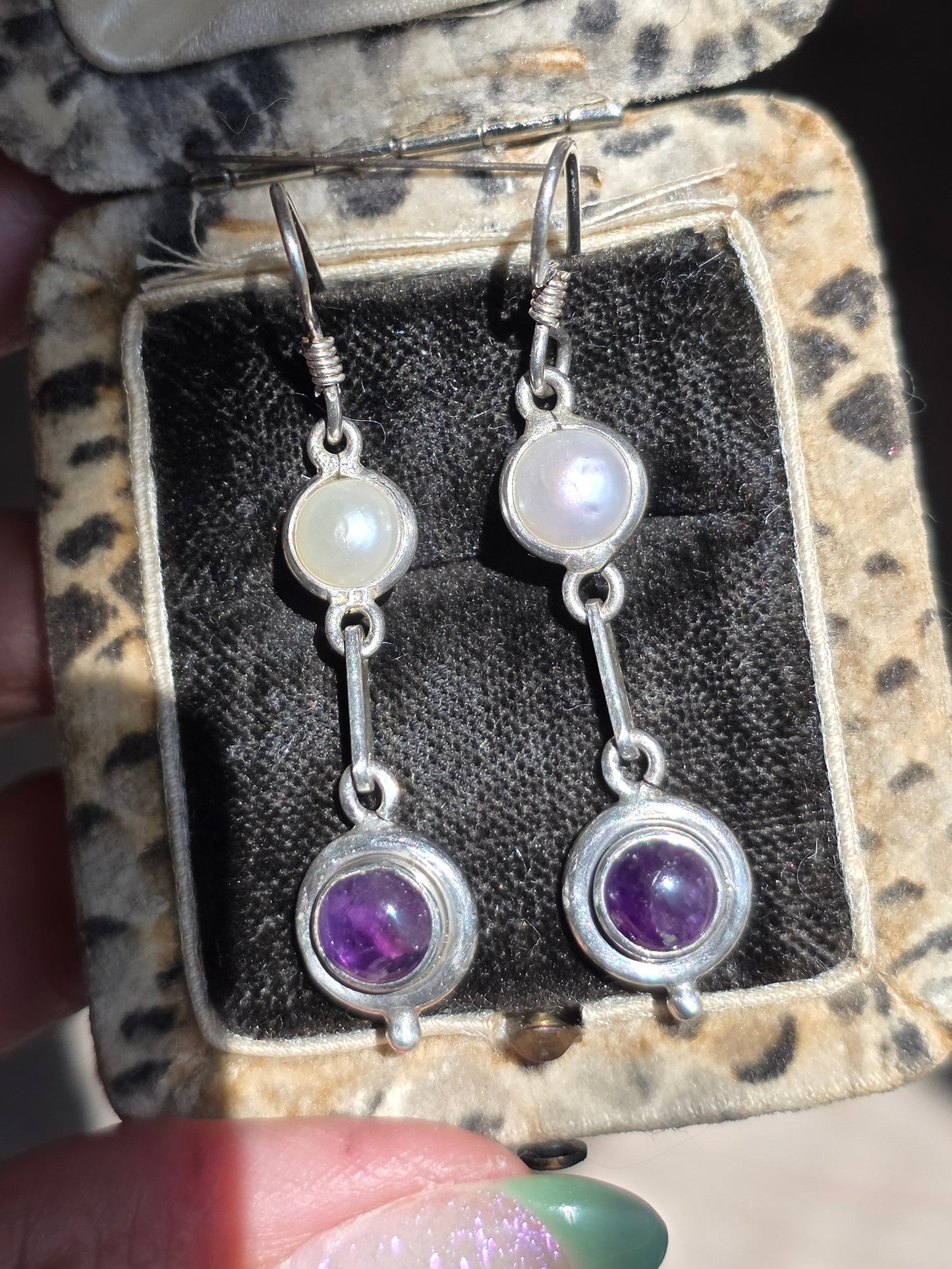 Sterling Silver Amethyst and Pearl Dangle Statement Earrings Earrings