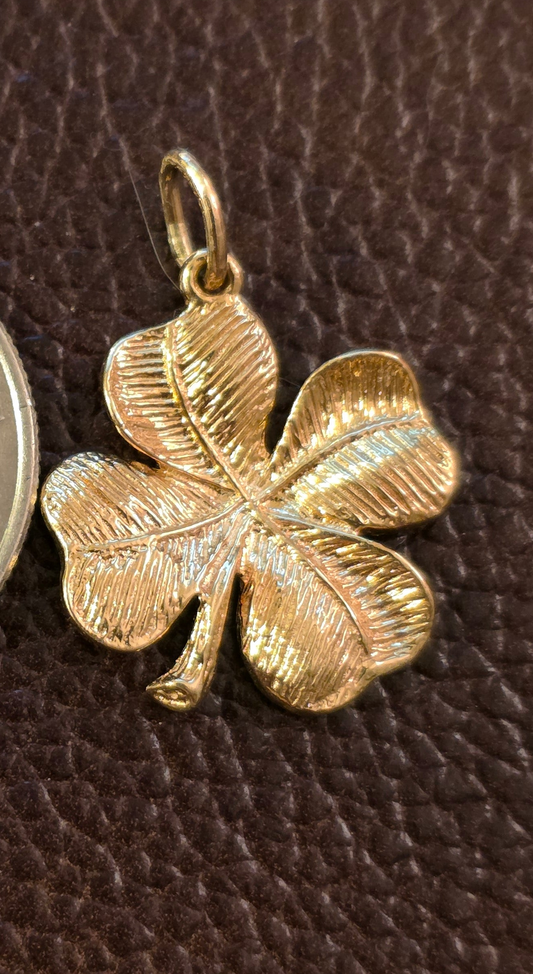 14k Gold Solid 4 Leaf Clover Charm (NO CHAIN)