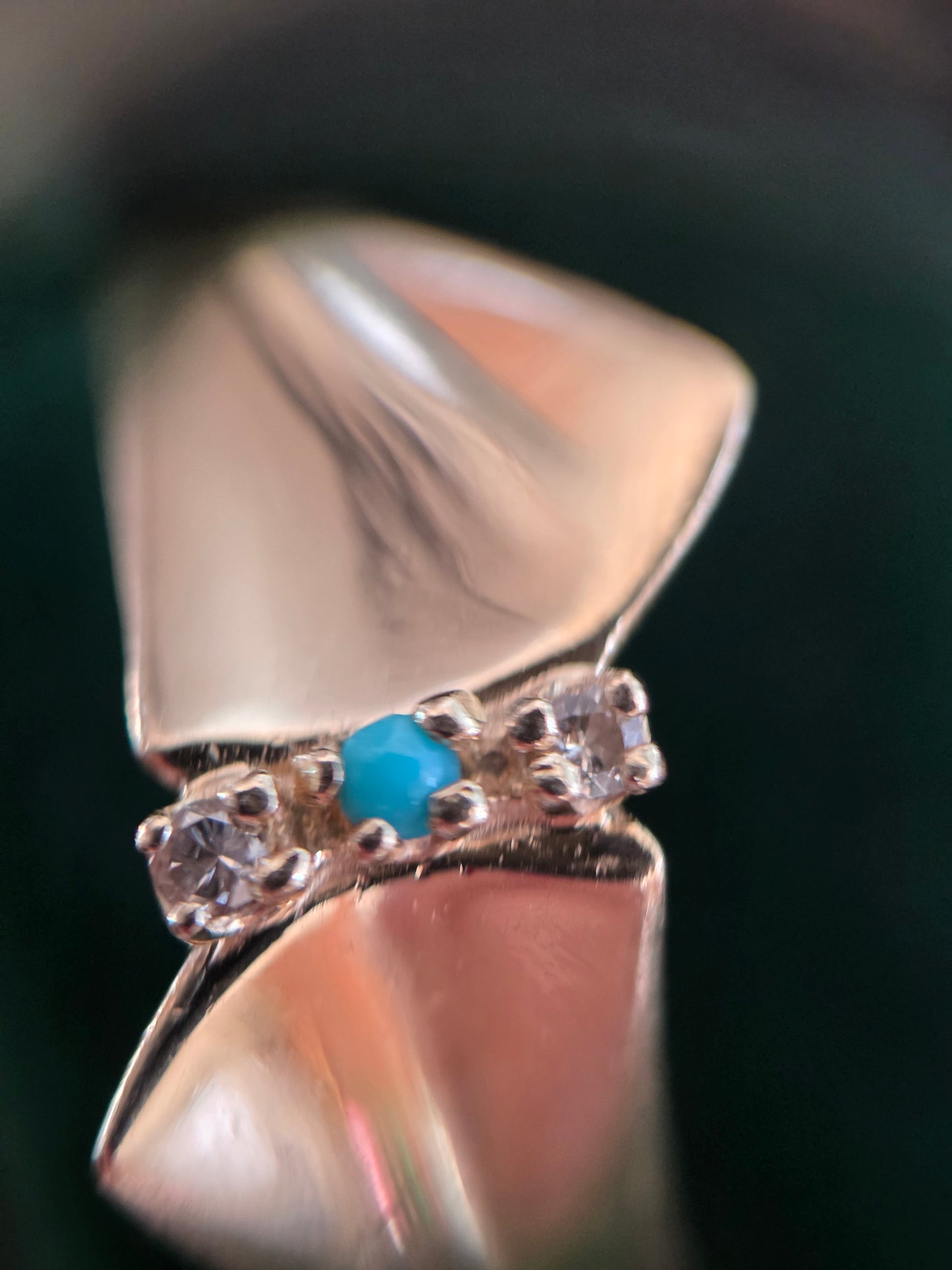 14k Gold Turquoise and Diamond Bow Wide Statement Ring Size 6.75