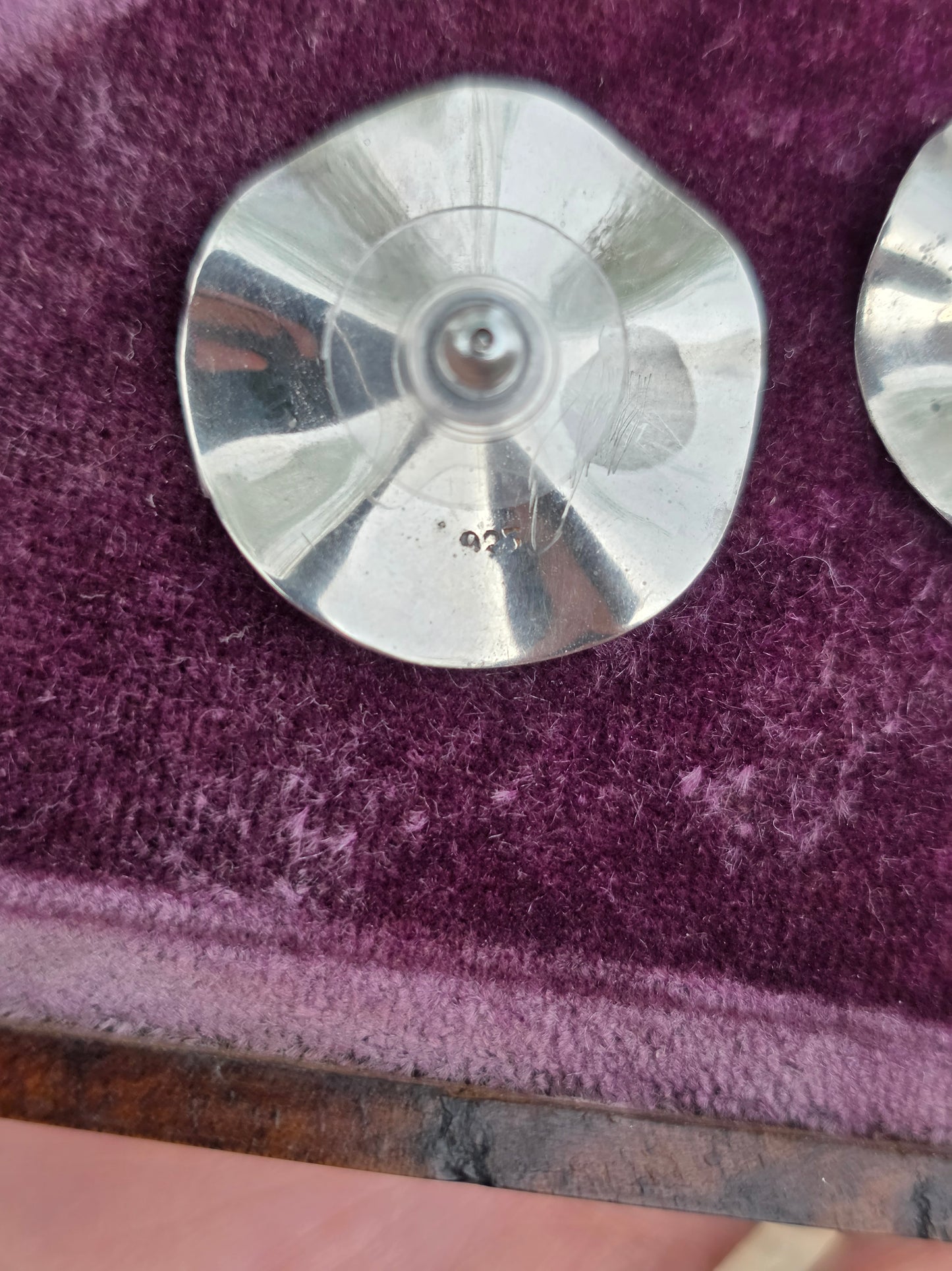 Sterling Silver Round Wavy Disc 24mm Wide Button Stud Statement Earrings