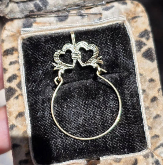 14k Gold Double Heart Charm Holder Pendant (NO CHAIN)