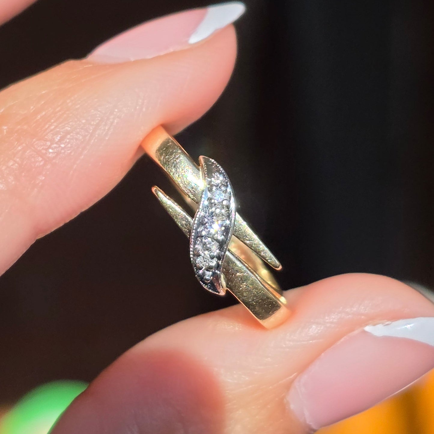 14k Gold Unique Diamond Accented Open Band Squared Ring Size 4.5