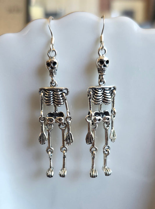Cool Sterling Silver 3D Articulated Skeleton Dangle Statement Earrings