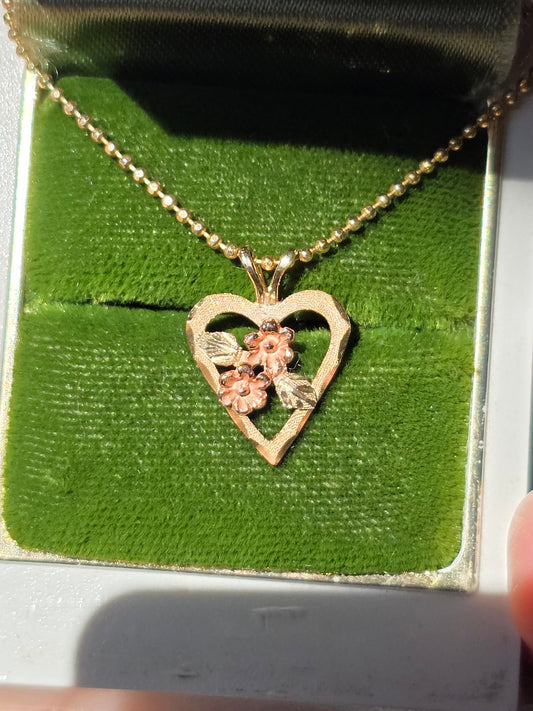 Pretty 10k 2Toned Gold Flowers Heart Pendant (NO CHAIN)