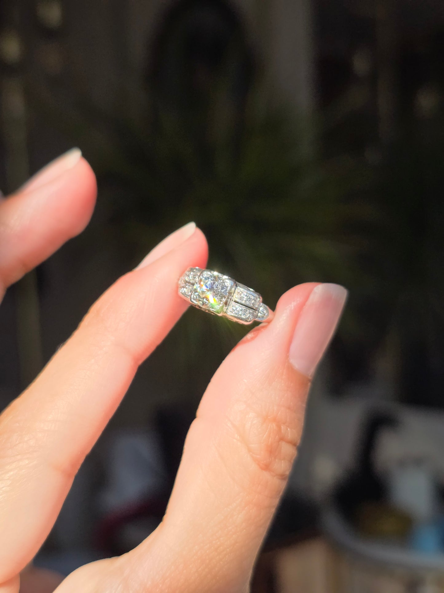 Stunning 1.0CTW OEC Art Deco Style Platinum Diamond Ring Size 4