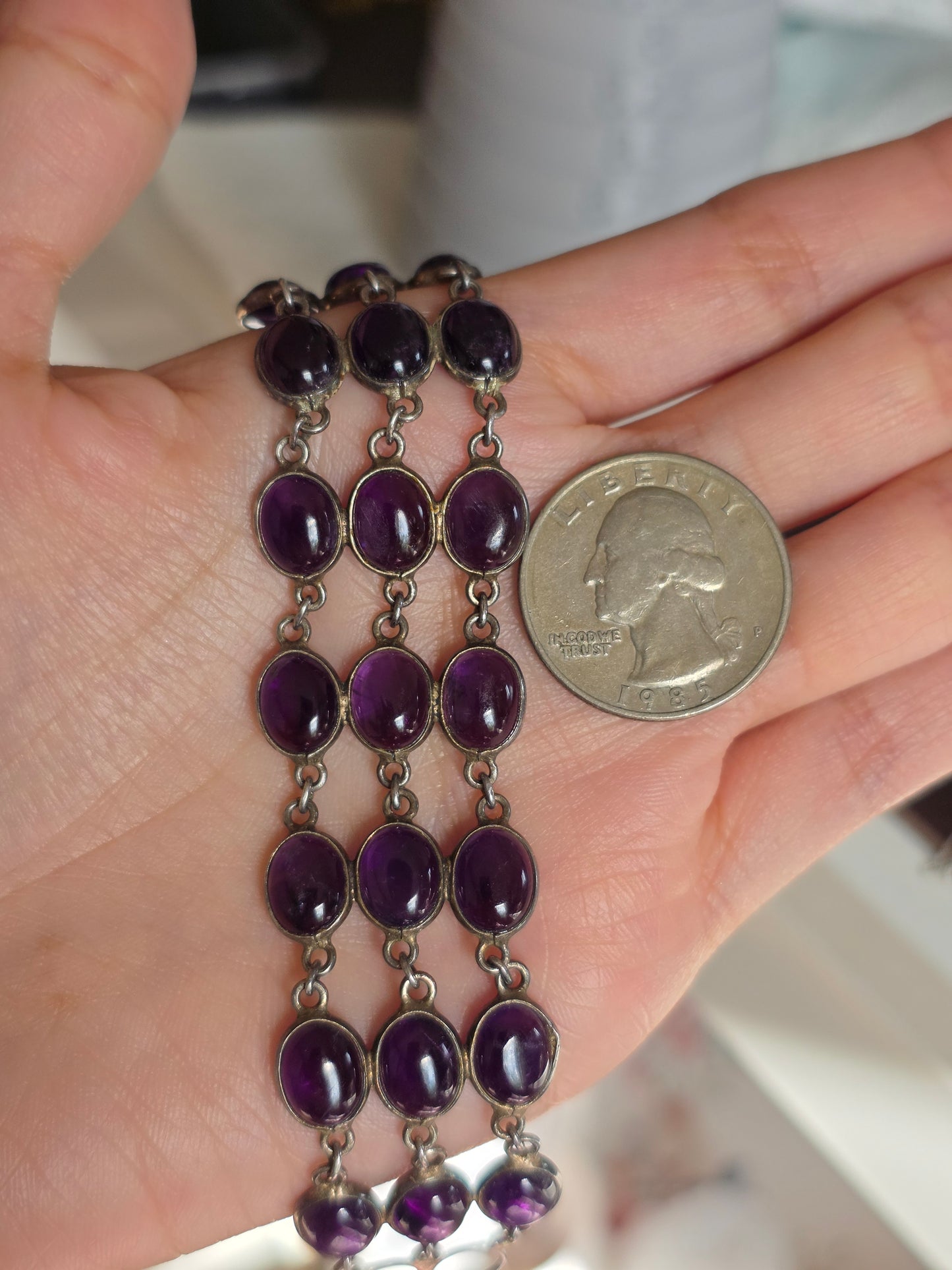 Beautiful 30 Carat Natural Amethyst Statement Bracelet 7.25" February Birthstone