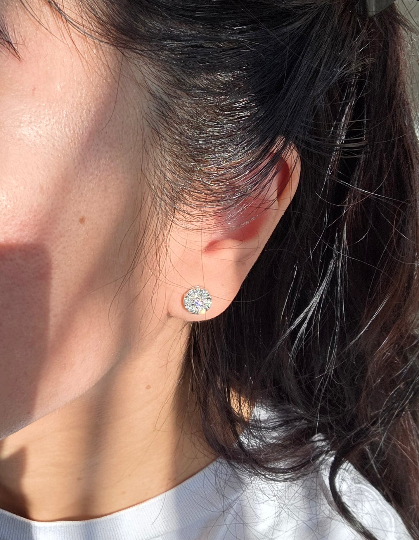 RESERVED: DO NOT BUY-Beautiful Illusion Set Diamond Cluster Stud Earrings In Sterling Silver