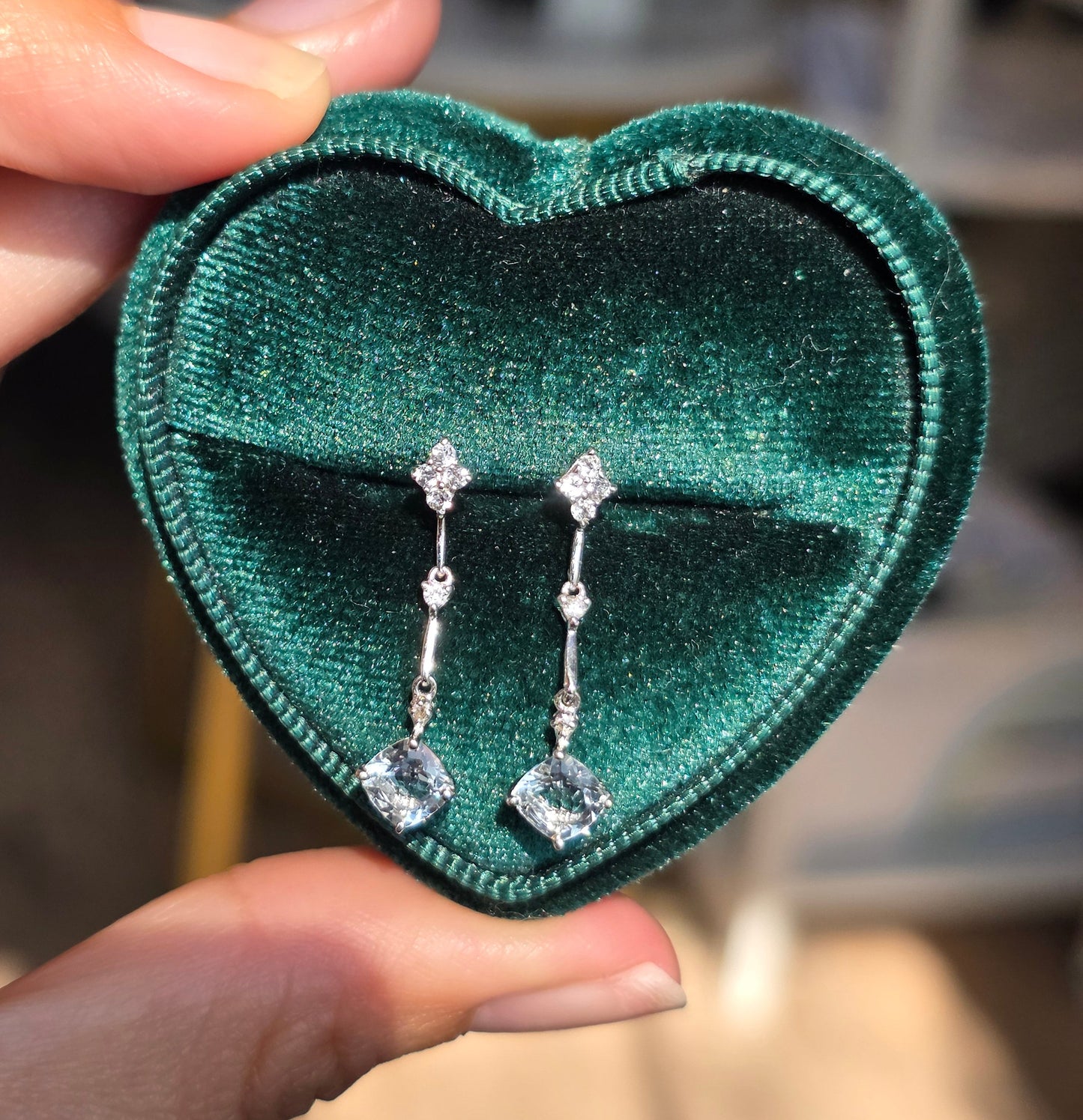 Elegant 14k White Gold Aquamarine & White Topaz Drop Dangle Earrings | March Birthstone