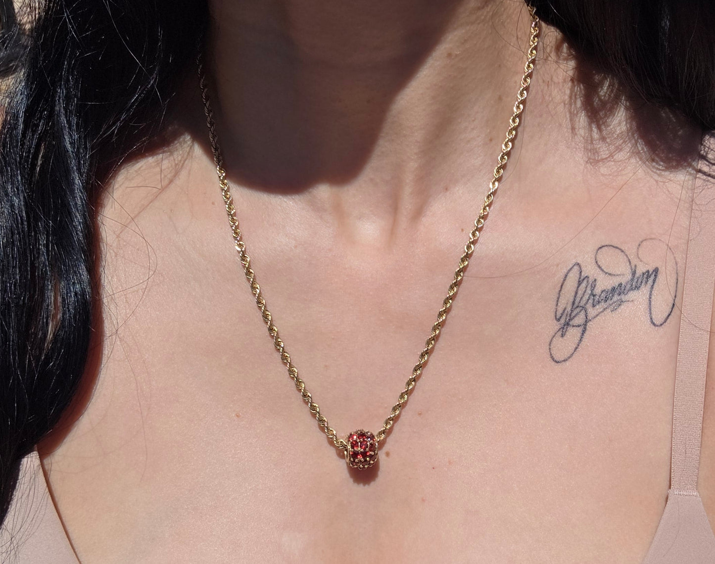 Vintage 10k Gold Garnet Spacer Bead Charm (NO CHAIN)