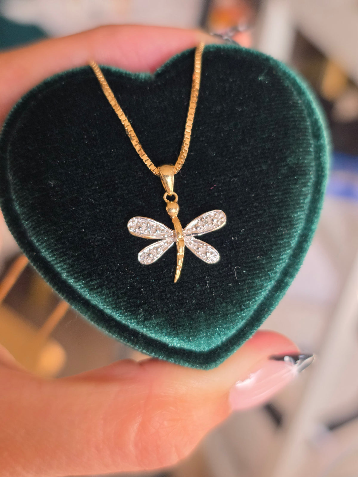 Sweet 10k Two Toned Gold Diamond Accented Dainty Dragonfly Pendant (NO CHAIN)