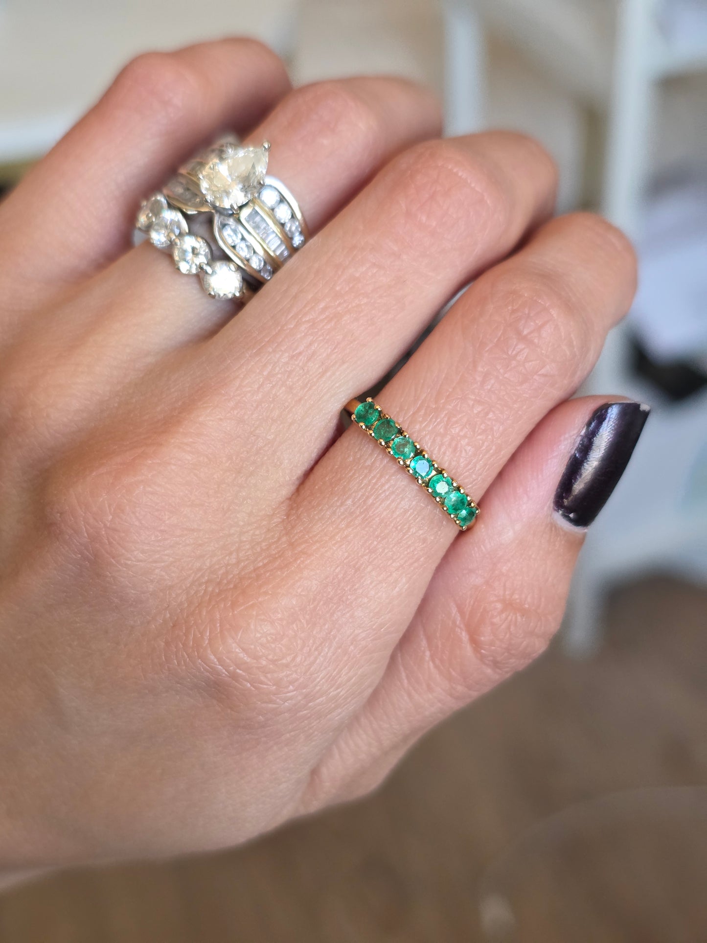 Stunning 10k Gold Emerald Stacker Band Ring Size 8.25