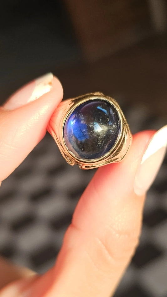 Vintage 10k Gold Sapphire Cabochon Signet Ring Size 8