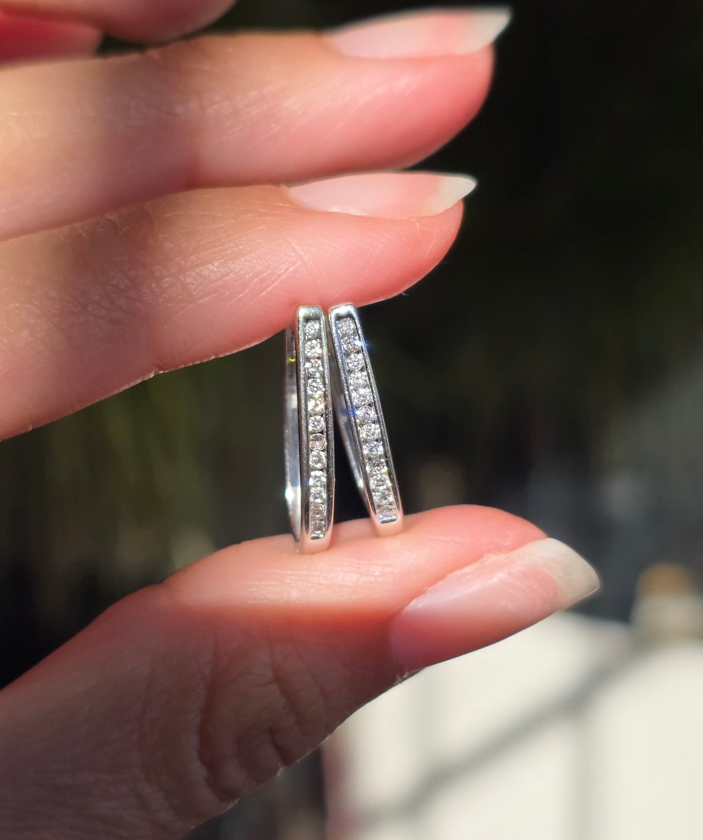 14k White Gold Channel Set Natural Diamond Hoops Earrings