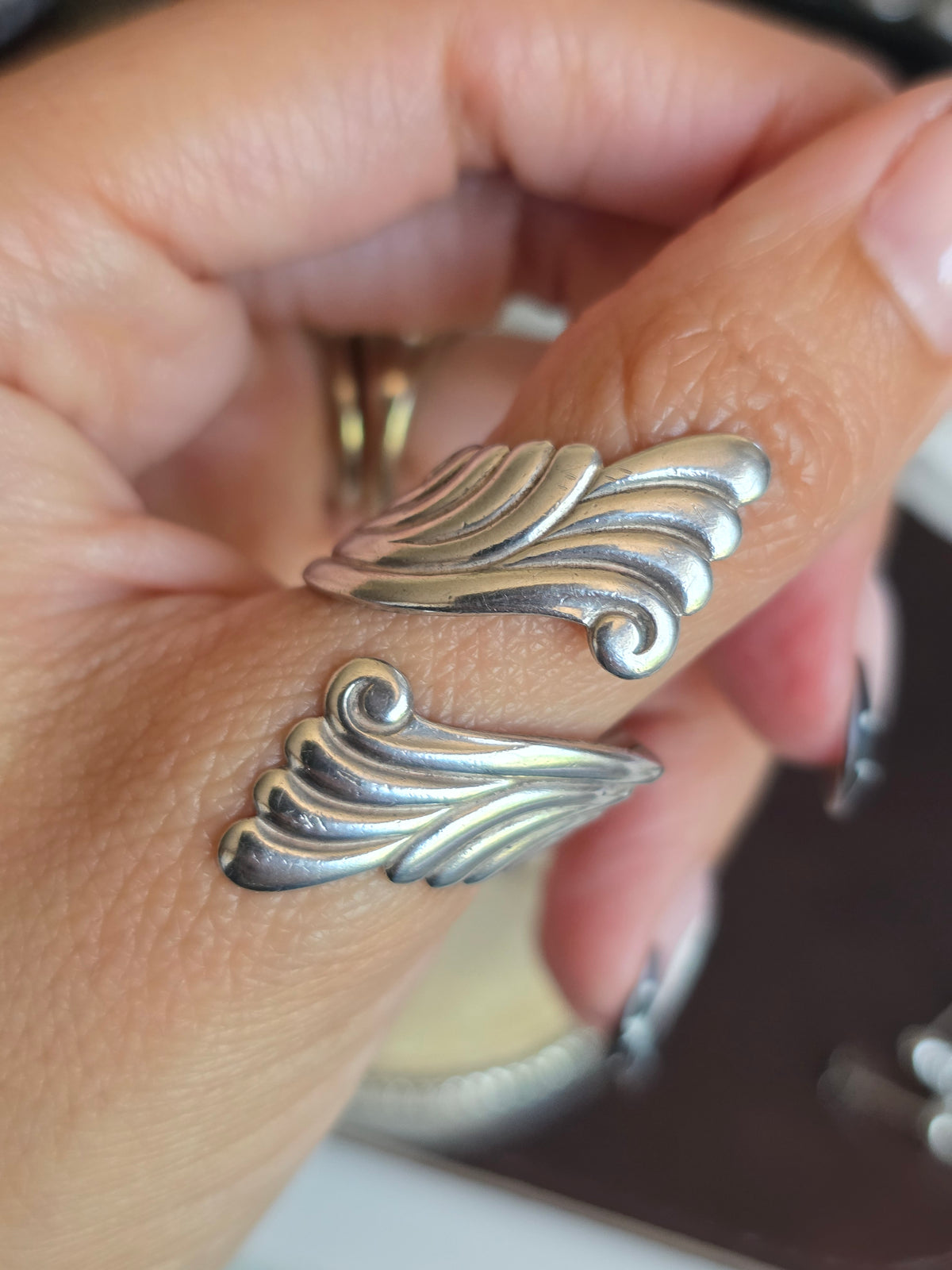 Gorgeous Sterling Silver Open Band Scrollwork Wrap Art Nouveau Style Ring