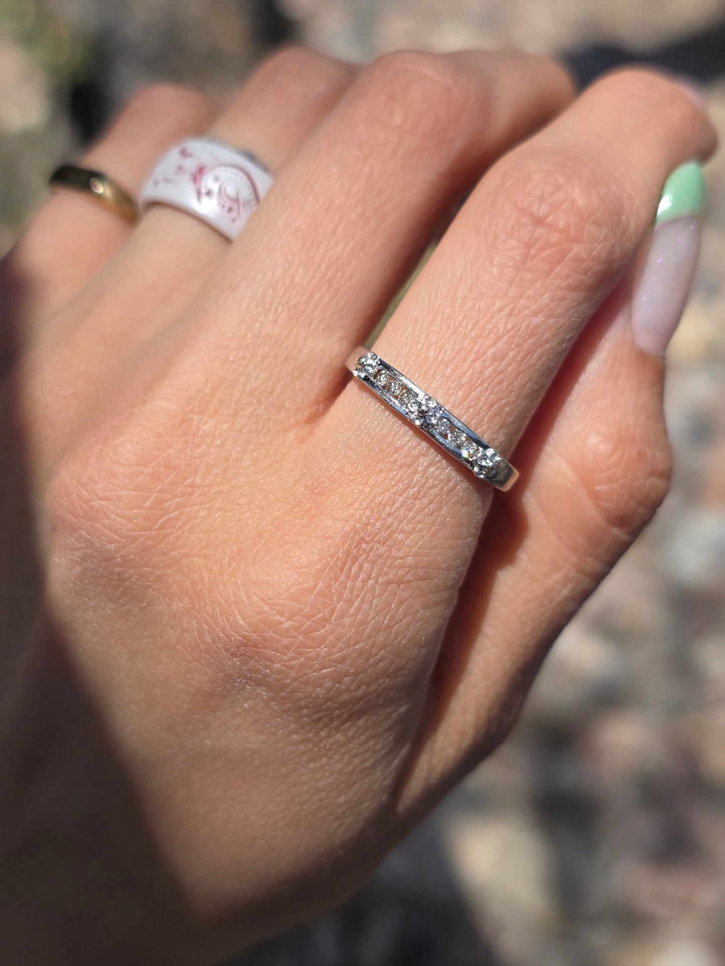 Pretty Flowers Diamond Stacker 10k White Gold Ring Size 7