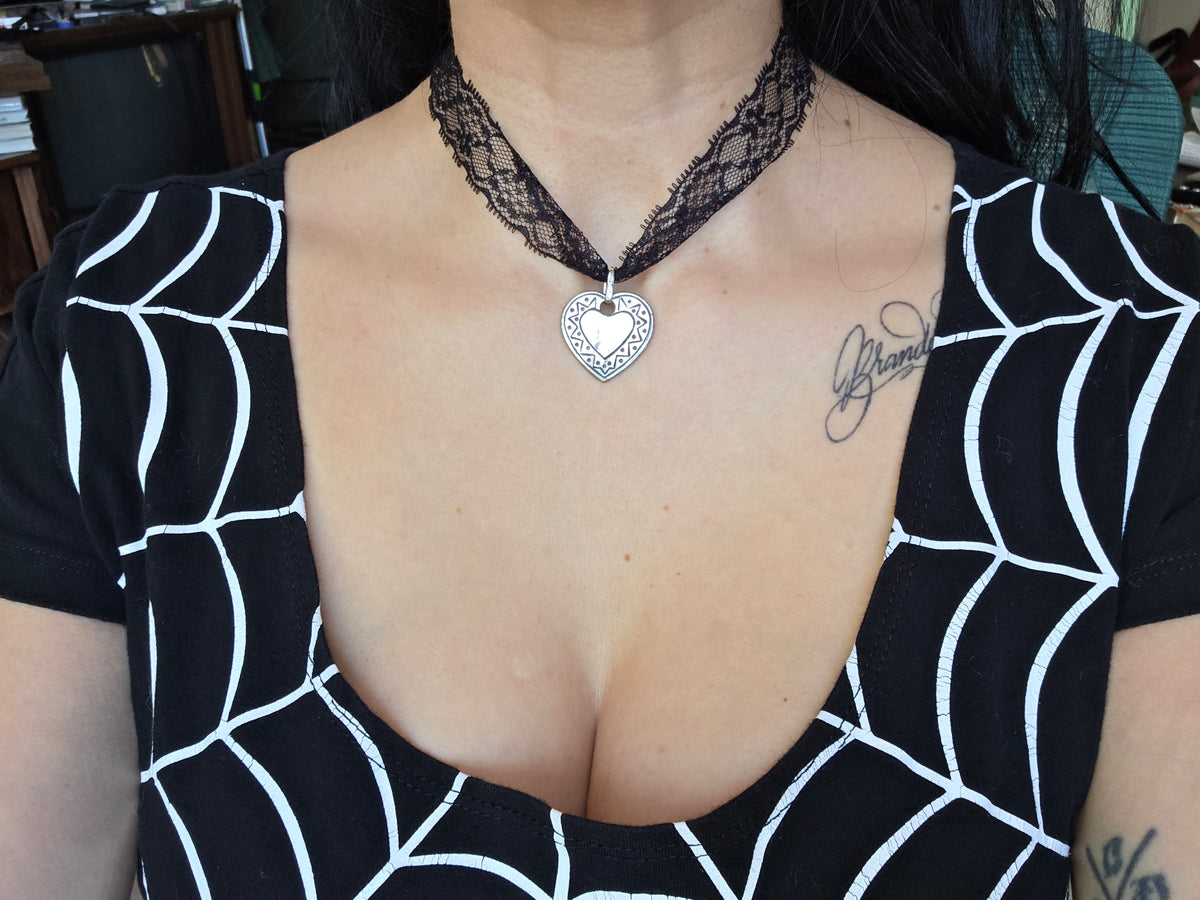 Solid Sterling Silver ZigZag Sunburst Double Sided Heart Pendant (NO CHAIN)