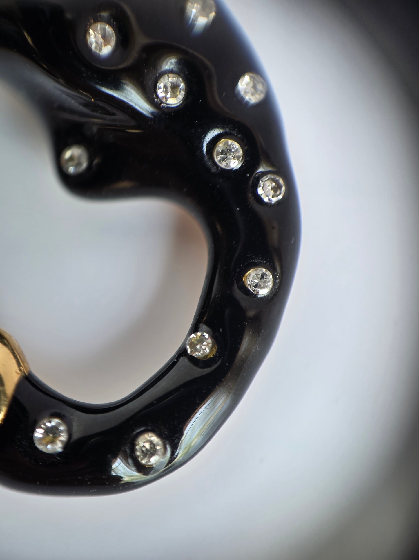 Amazing Black Enamel 14k Gold + White Sapphire /Topaz Panther Slide Pendant (NO CHAIN)