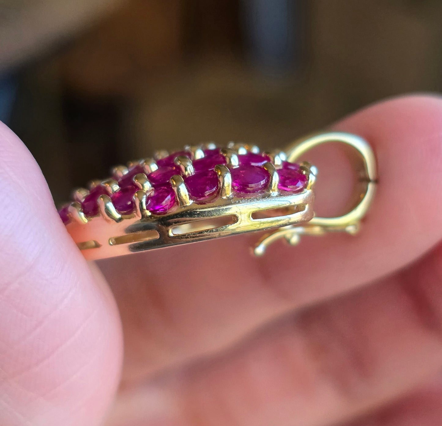 Stunning 14k Gold 4.75ctw Ruby Encrusted Heart Pendant (NO CHAIN)