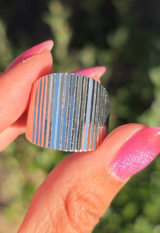 Awesome Sterling Silver Solid Made Heavy Ridged / Grooved Wide Cigar Band Size 7