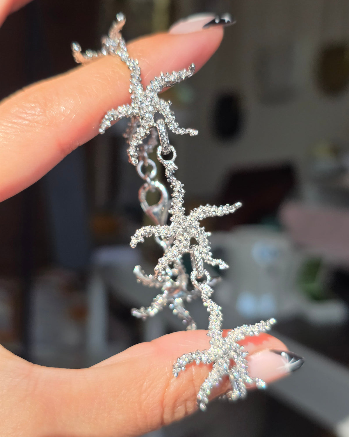 Gorgeous Italian Sterling Silver Solid Textured Starfish Link Bracelet 7"