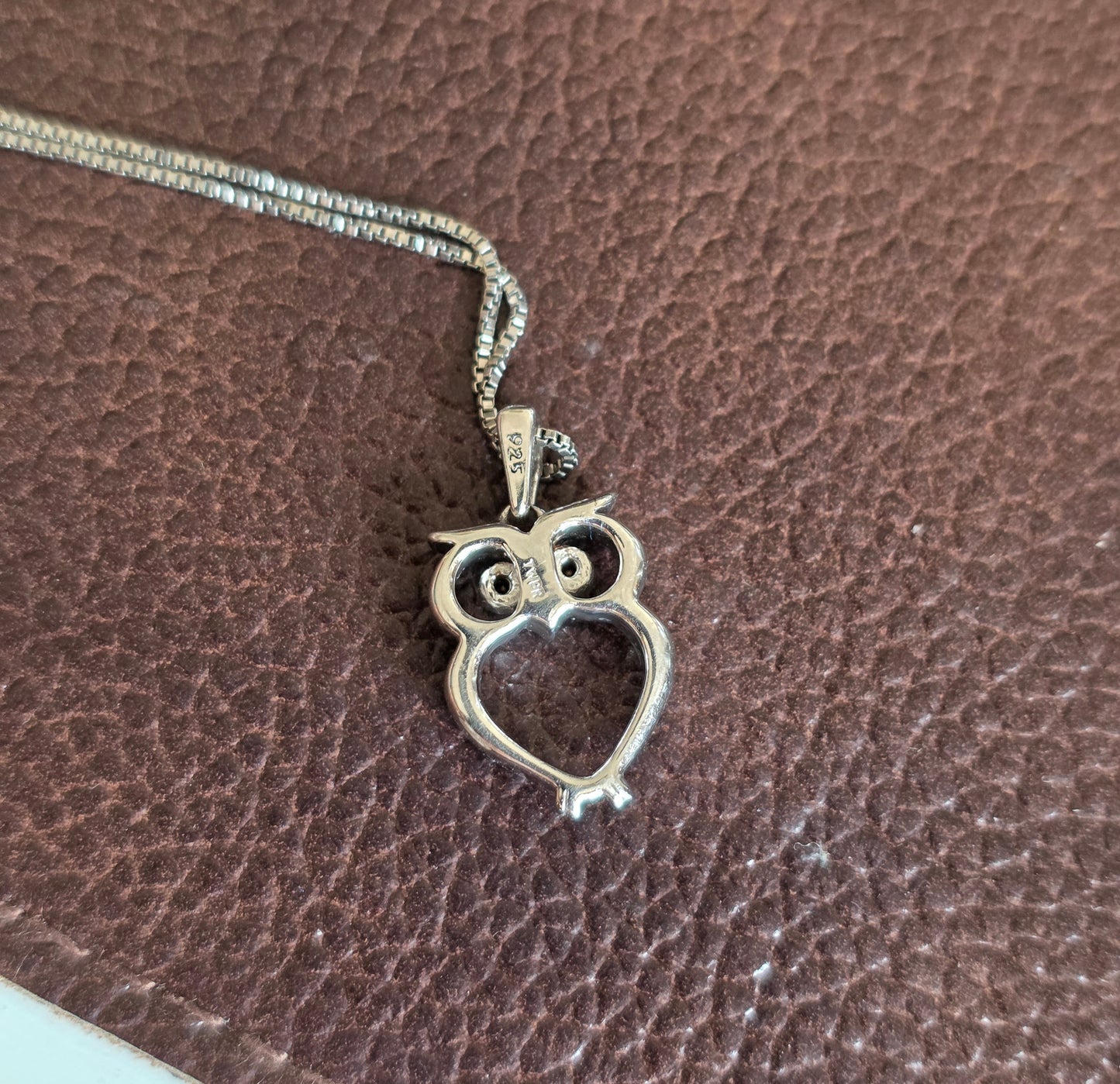 Adorable Black & Blue Diamond Accented Owl Sterling Silver Pendant Necklace 18" Box Chain