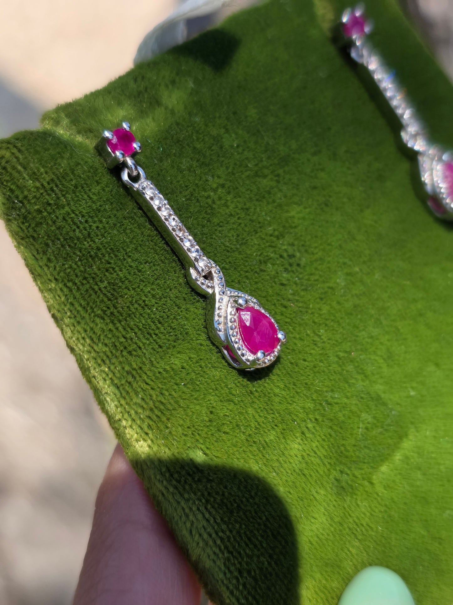Pretty Sterling Silver .74TCW Ruby and White Topaz Drop Dangle Earrings