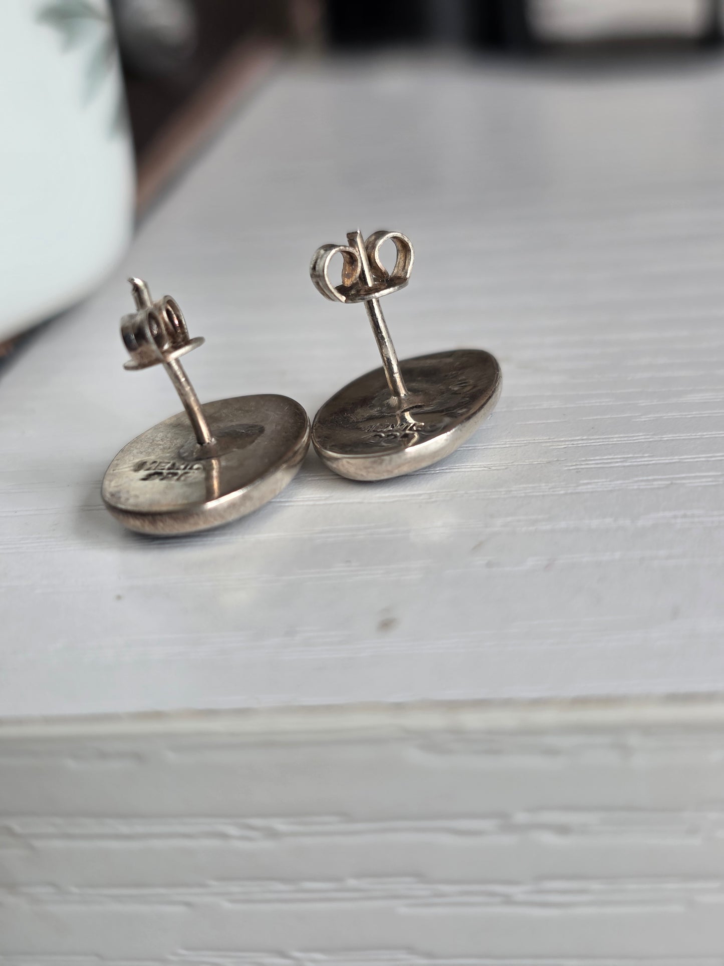 Sterling Silver Oval Onyx Inlay Statement Earrings