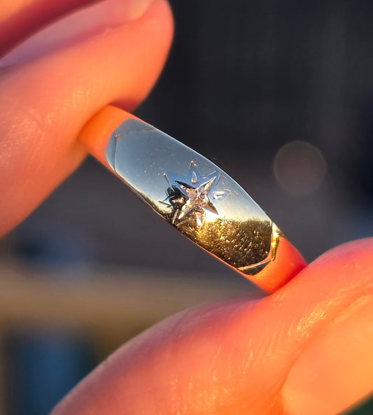 Lovely Vintage 14k Gold Starset Diamond Starburst Gold Band Size 6.5