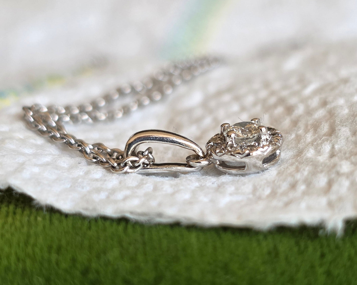 Sparkling White Gold Dainty .20CTW Diamond Cluster Pendant With Cable Chain 16" Necklace