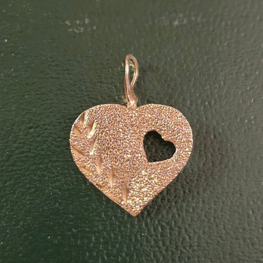 14k Gold Sparkling Textured Heart With Heart Cutout Charm (NO CHAIN)
