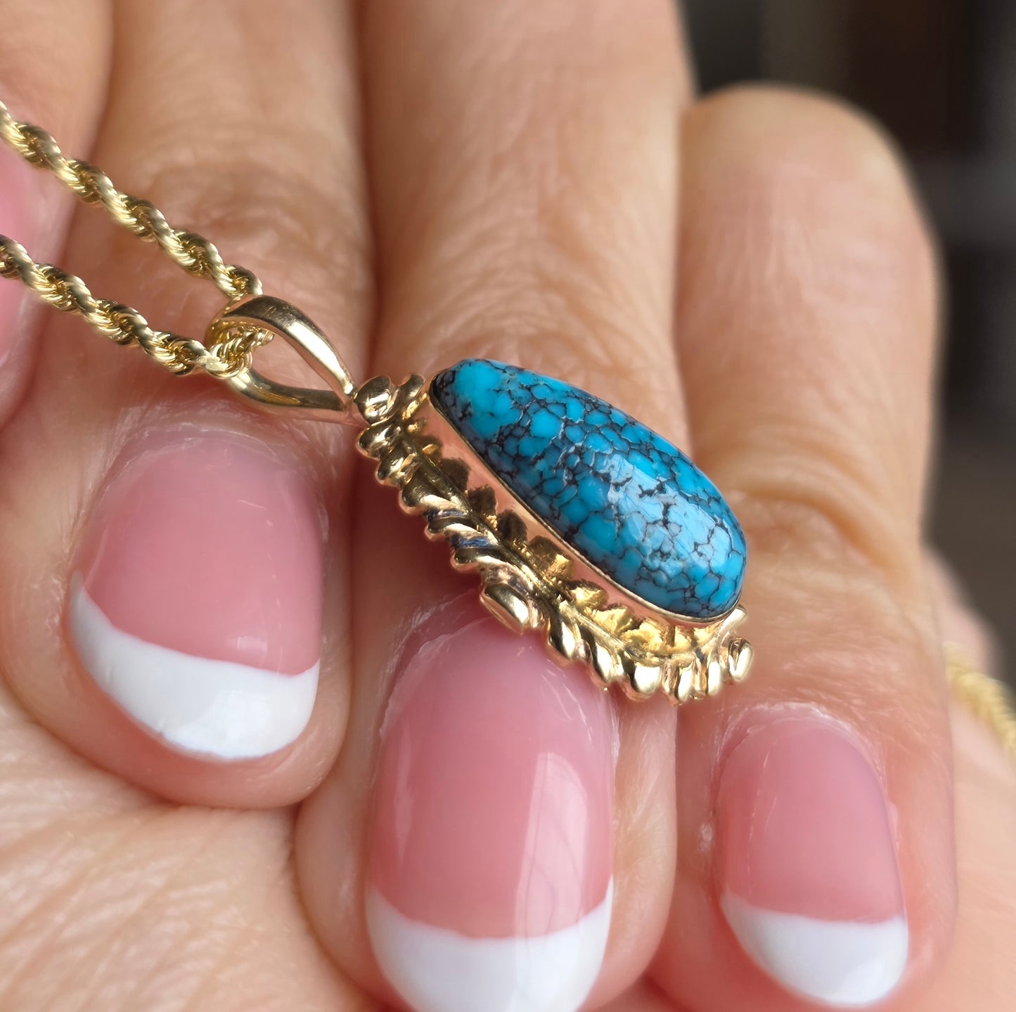 14k Gold Kingman Turquoise Pendant (NO CHAIN)