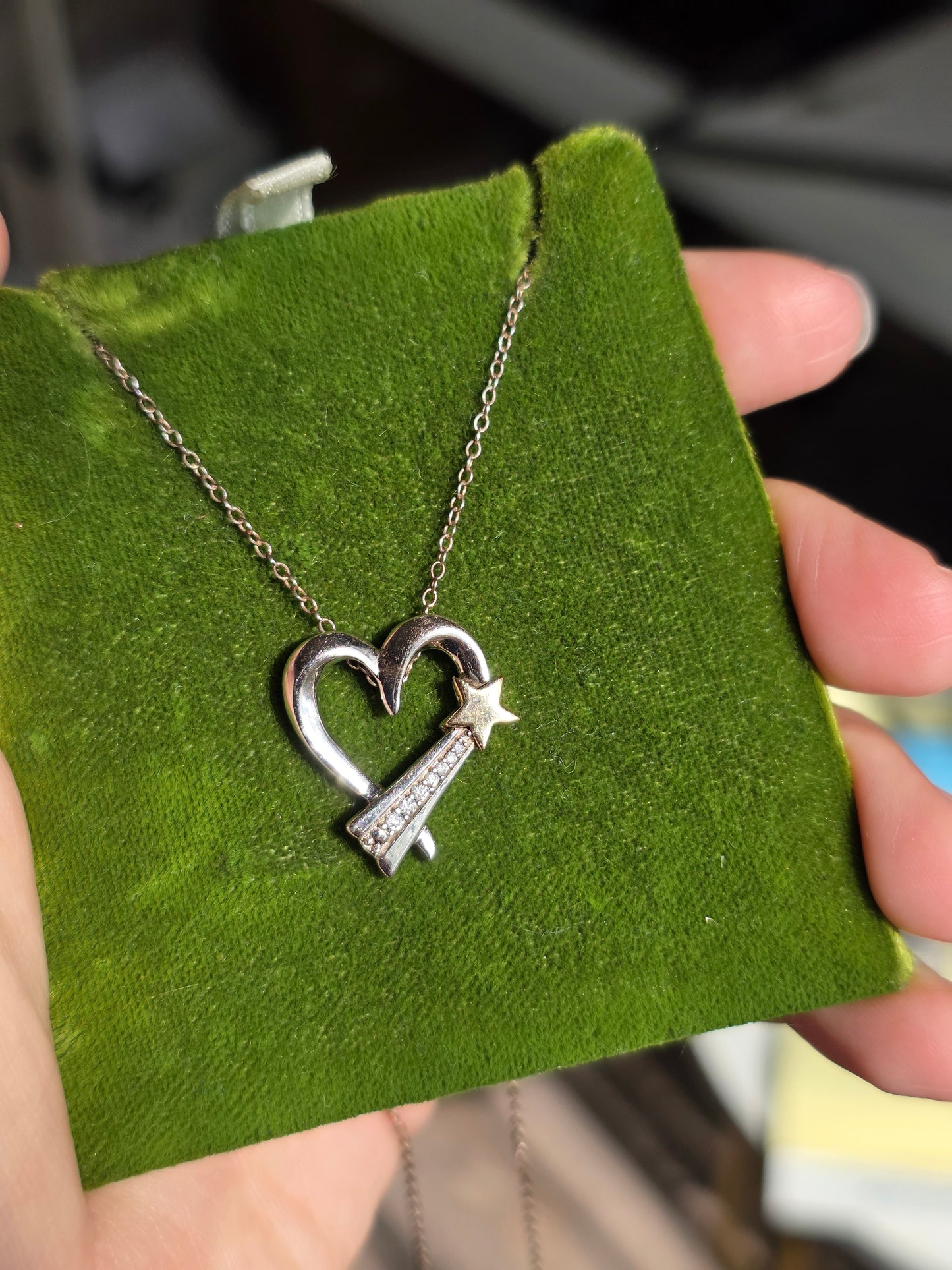 Sterling Silver & 10k Gold Star Diamond Accented Heart Pendant Necklace 17"