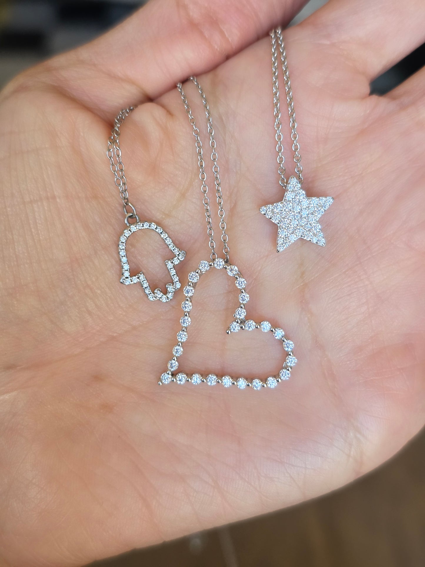 Sterling Silver and Sparkling CZ Stone Necklaces - Hamsa / Heart / Star - Choose Option