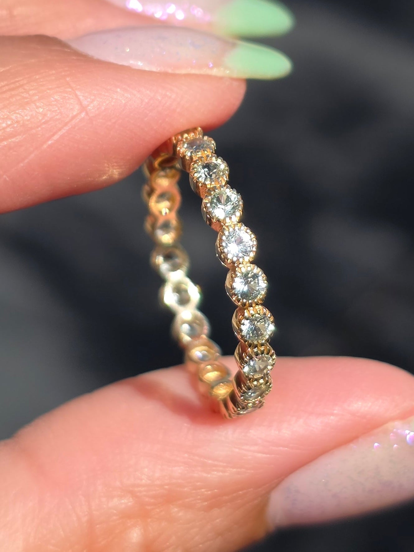 Gorgeous 14k Gold 1.10TCW Pale Blue Sapphire Bezel Set Full Eternity Band Ring Size 7