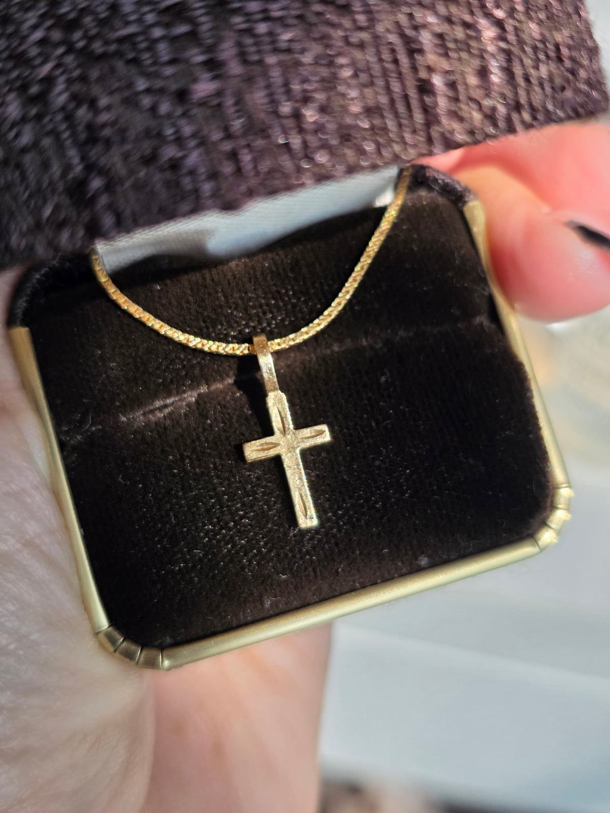 Vintage 14k Dainty Diamond Cut Block Cross Charm (NO CHAIN)