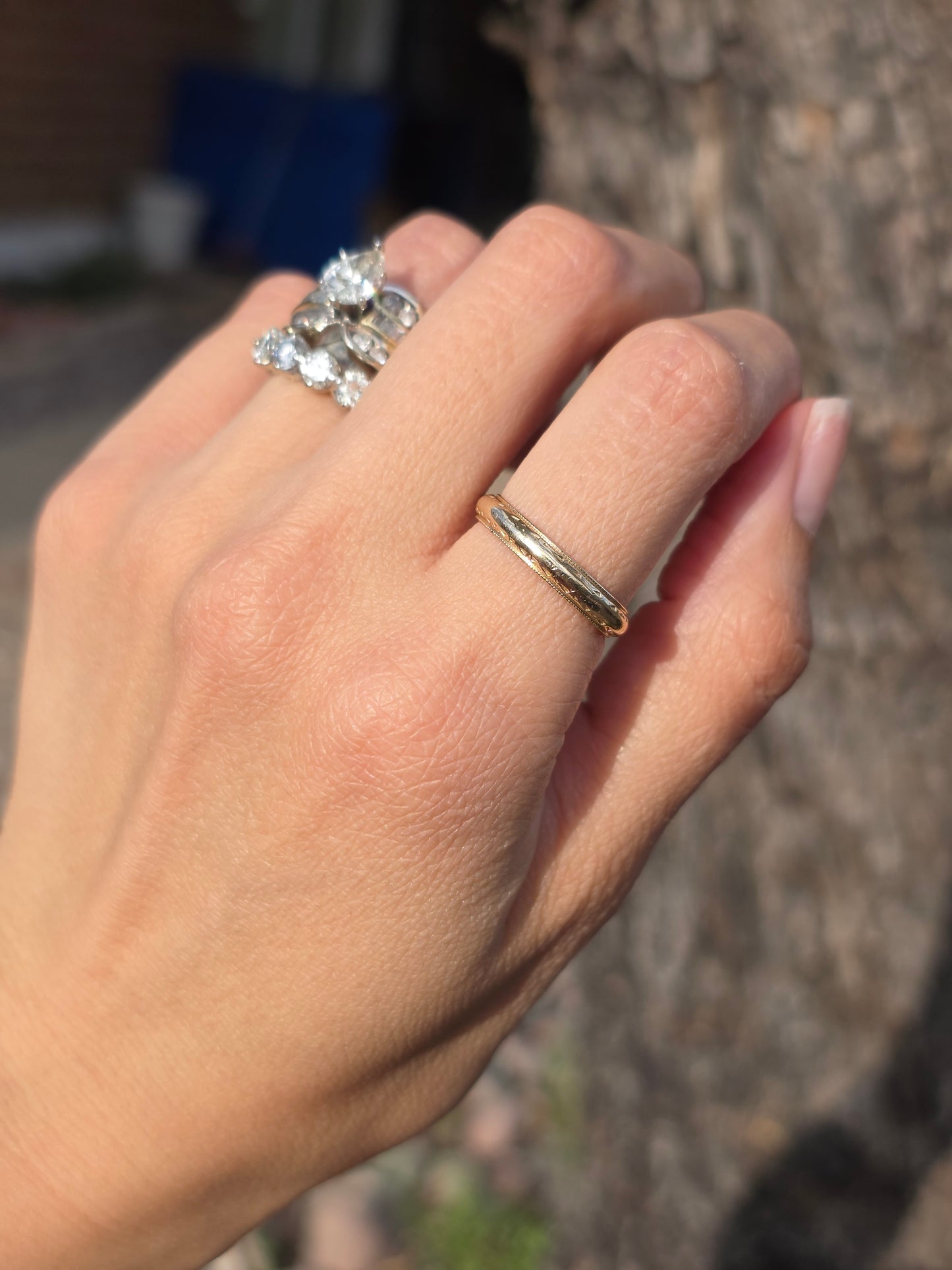 Vintage Etched Solid 14k Gold Band Ring Size 6
