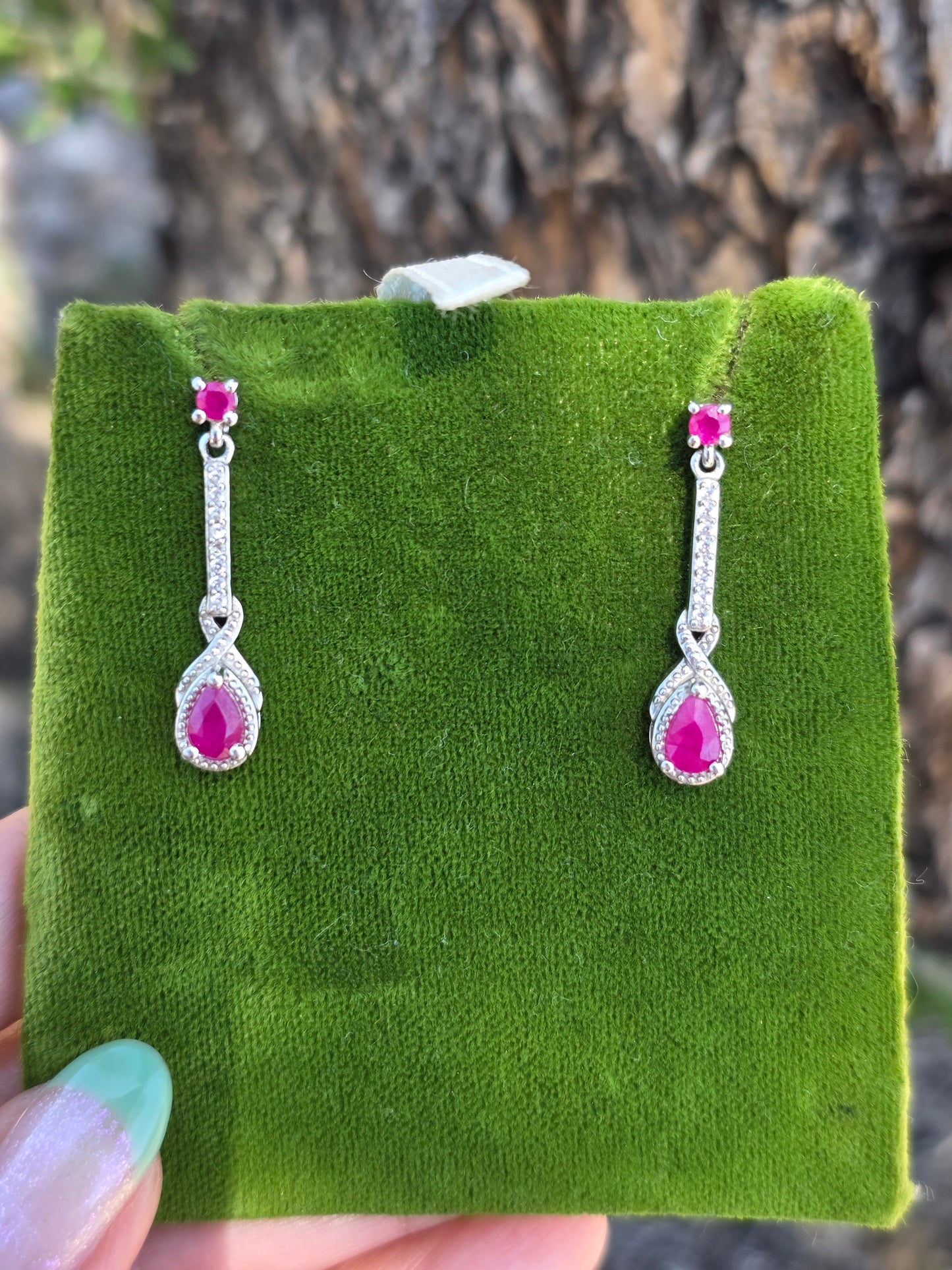 Pretty Sterling Silver .74TCW Ruby and White Topaz Drop Dangle Earrings