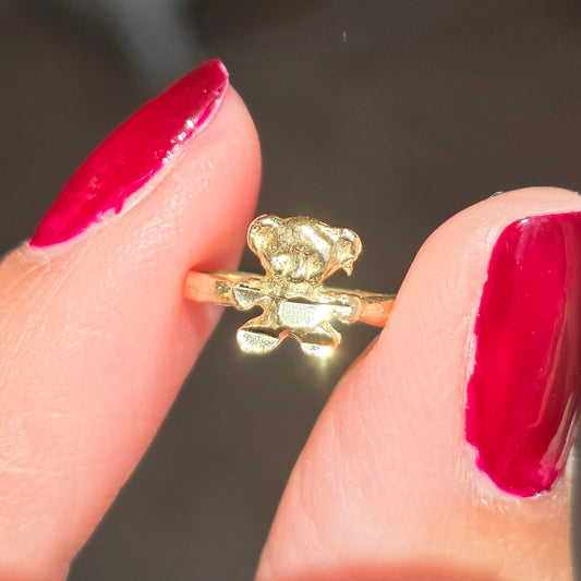 Adorable 14k Gold Diamond Cut Teddy Bear Tiny Baby Ring Charm Less Than Size 1 (NO CHAIN)