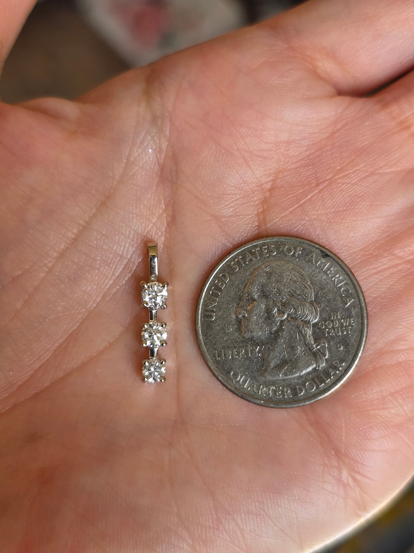 14k White Gold Triple Diamond Stick Drop Pendant (NO CHAIN)