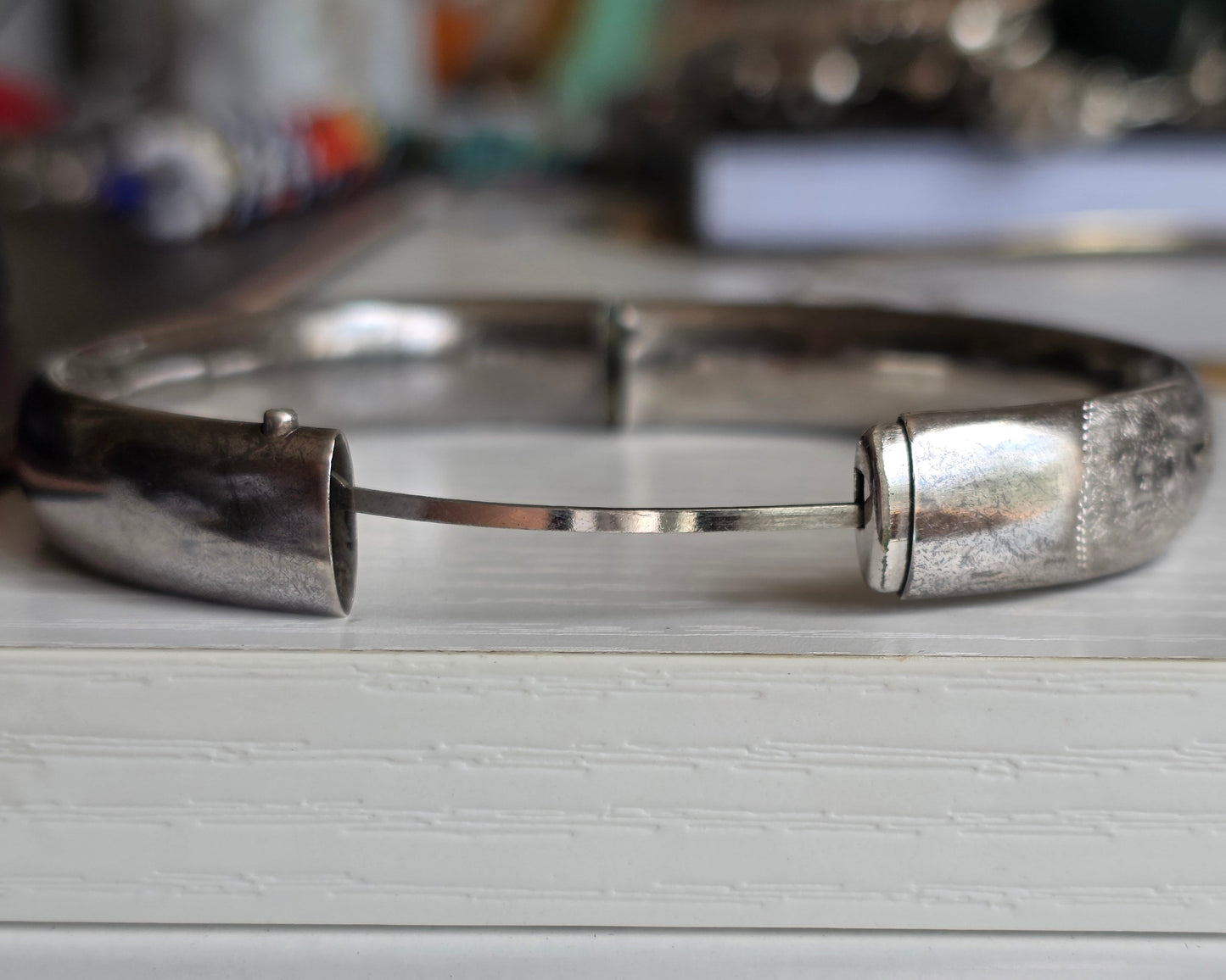 Beautiful Vintage Floral Etched Sterling Silver Bangle Bracelet 6.5"