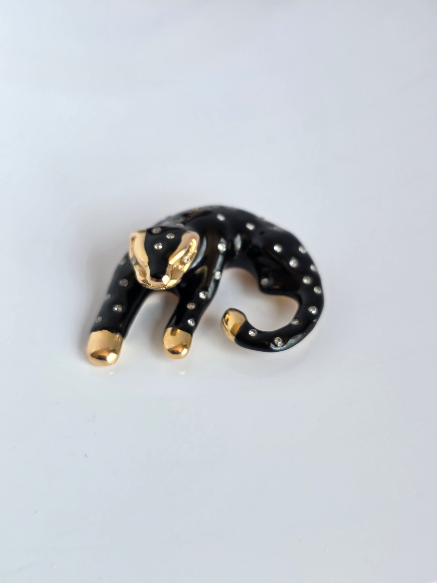 Amazing Black Enamel 14k Gold + White Sapphire /Topaz Panther Slide Pendant (NO CHAIN)