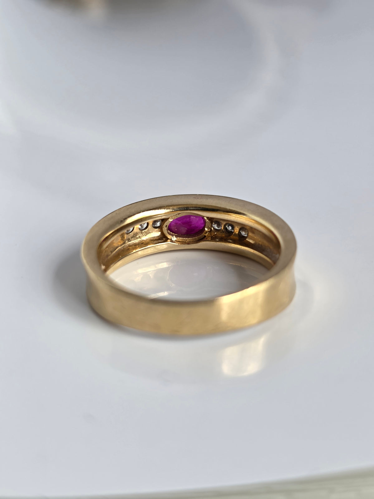 Gorgeous 14k Gold Flush Set Ruby and Diamond Statement Band Size 7
