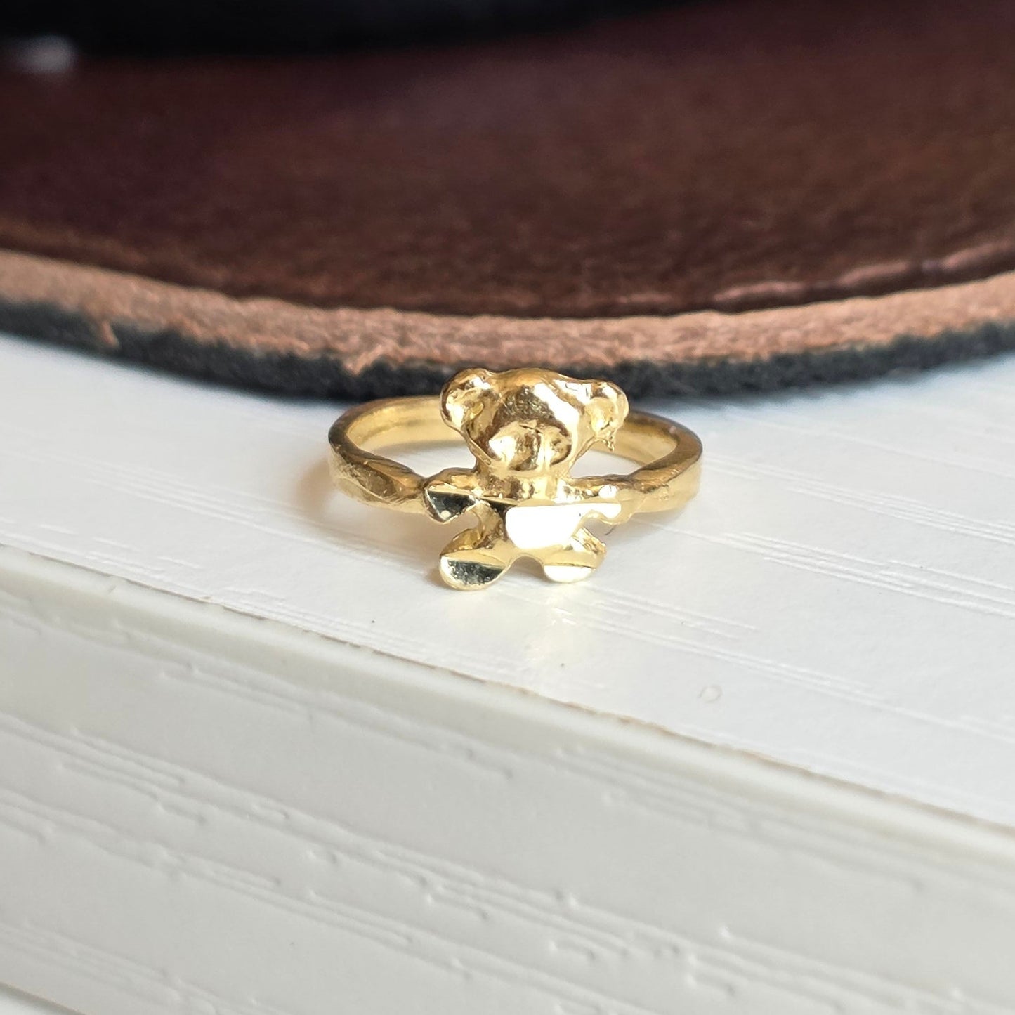 Adorable 14k Gold Diamond Cut Teddy Bear Tiny Baby Ring Charm Less Than Size 1 (NO CHAIN)