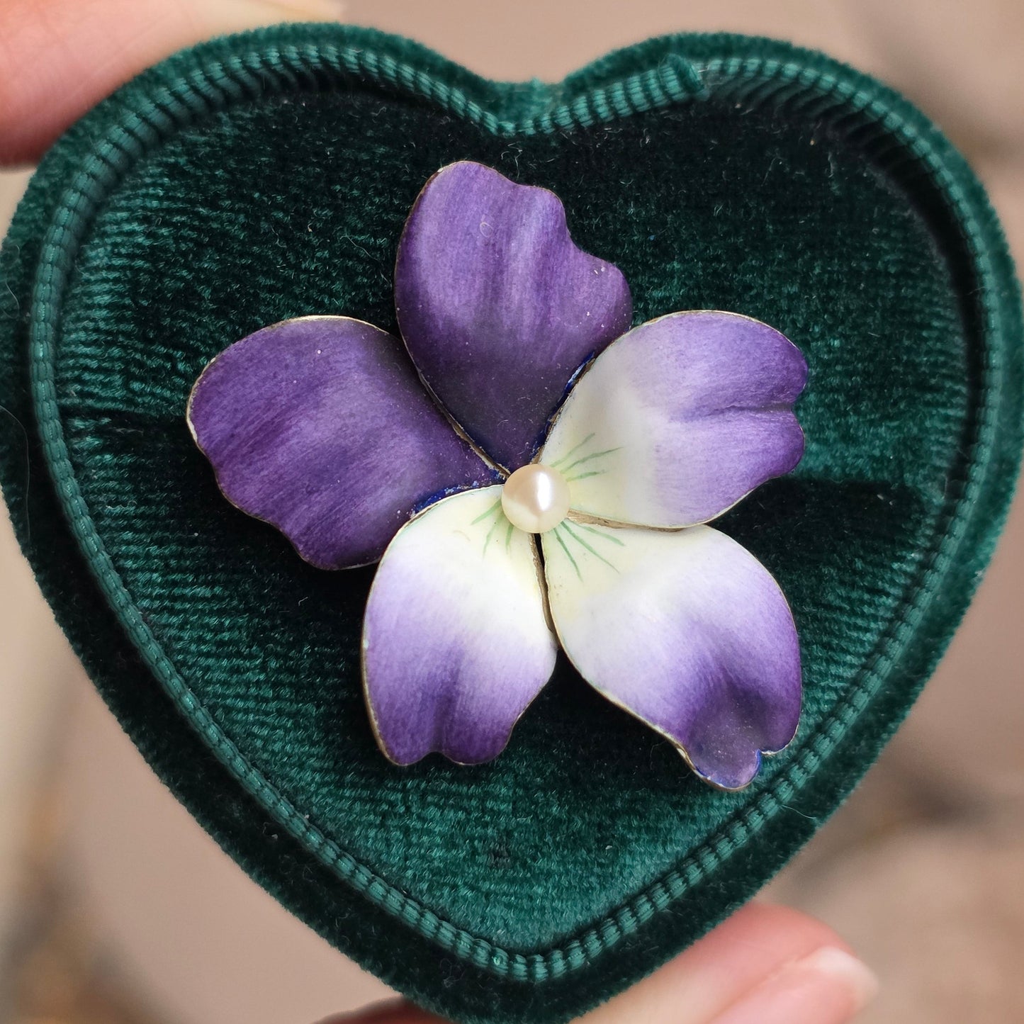Gorgeous Violet & White Enamel 14k Gold Pearl Flower Slider Pendant (NO CHAIN)
