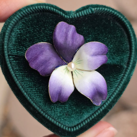 Gorgeous Violet & White Enamel 14k Gold Pearl Flower Slider Pendant (NO CHAIN)