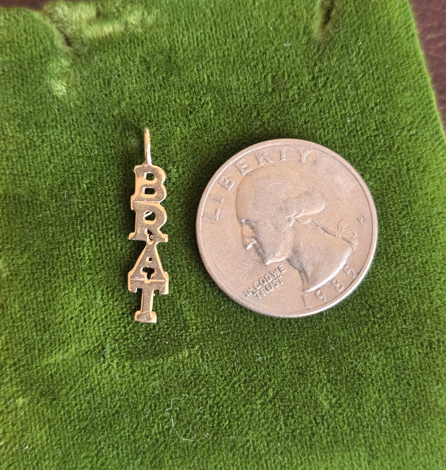 14K Gold Vertical Letters "BRAT" 1" Drop Charm (NO CHAIN)