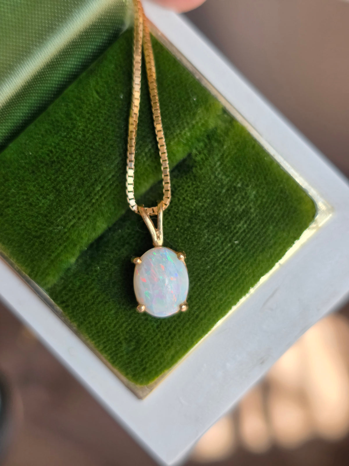 Gorgeous 14k Gold 1.10ctw Oval Opal Solitaire Pendant October Birthstone